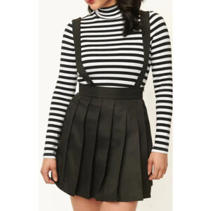 UNIQUE VINTAGE L Black Retro Style Pleated Suspender Overall Mini Skirt NWT B75